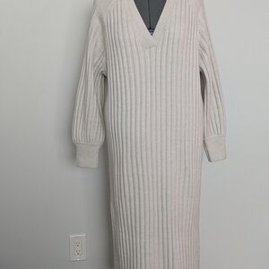 H&M Cream Long Sleeve Ribbed Dress